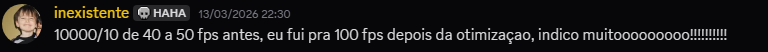 Cliente saiu de 40-50 para 100 FPS